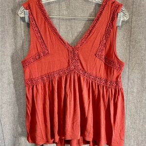 Classic Vintage Y2K Mudd Baby Doll Top Festival Blouse Tank Marsala Lg Crochet